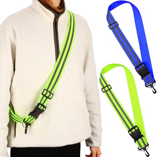 Saintrygo Reflective Sash for Walking at Night Running Gear Safety Reflective High Visibility Jacket Adjustable Sash for Walking Cycling at Night - color: Fluorescent Green,Blue