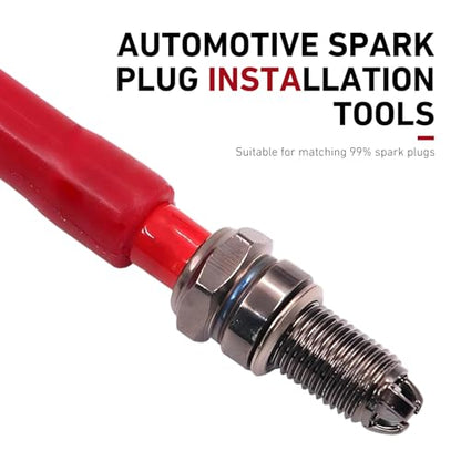 Car Spark Plug Socket, Heat-resistant Flexible Rubber Insulated Sleeve Wrench, Dual-hole Portable Spark Plug Installation Removal Tool, Universal for Most Cars, Motorcycles (Red)