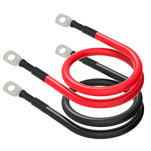 6 AWG Battery Cables 6 Gauge Battery Power Inverter Cable with 5/16 Inch Tinned Copper Lugs Both Ends for Solar Marine Boat RV Car Motorcycle 2 pcs (18 in) - size: 18 in