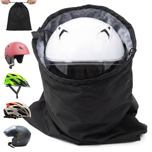 Motorcycle Helmet Bag with Soft Lining & Drawstring Closure, Waterproof Helmet Storage Bag, Large Capacity, Lightweight for Riding Hockey Welding Bicycle Dirt Bike Gear - color: black