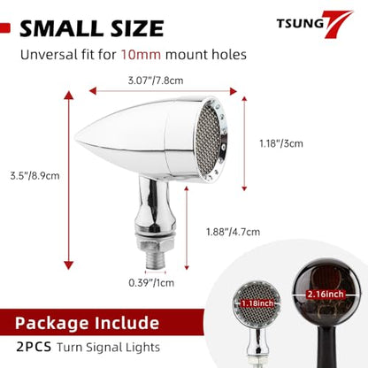TSUNG 2PCS Motorcycle Rear Turn Signals LED Bullet Blinkers Tail Light Small Universal for Cruiser Chopper Bobber Cafe Racer Street Bike (SMD-Chrome-Red&Amber) - color: SMD-Chrome-Red&Amber