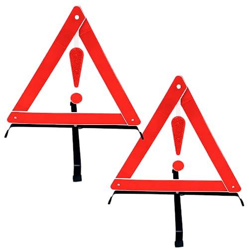 BRIGHTGUARD 2 Piece Reflective Road Safety Triangle with Warning Exclamation Point | High Visibility and Durable Construction || Foldable and Comes with Case - color: Red - 2 Piece