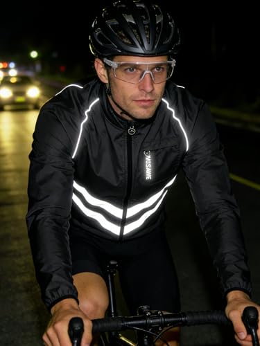 WOSAWE Men's High Visibility Cycling Wind Jacket Water Resistance Reflective Windbreaker - color: Black Jacket 218, size: 3X-Large