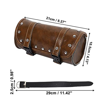 X AUTOHAUX Motorcycle Tool Bag Handlebar Bags Cycling Luggage Bag Waterproof PU Leather Round Brown 8.27" x4.13''