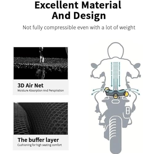 Compatible with Kawasaki Ninja 400 3D Honeycomb Motorcycle Seat Cushion Cover Breathable Waterproof Non-Slip Comfortable Protective Motorcycle Seat Cushions Pad Cover, Black