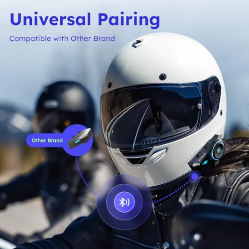 D10 Motorcycle Bluetooth Headset with Natural AI Voice Control, Bluetooth 5.4 Helmet Intercom for 4 Riders with ENC Noise Canceling, Audio Multitasking, FM, IPX7, Fits Snowmobile/ATV, 1 Pack - style: D10-1 Pack