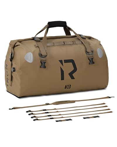 IRON JIA'S Motorcycle Dry Bag - Waterproof Duffle & Luggage Tail Bag Saddle Bags with Roll Top Closure, Shoulder Straps, Inner Pocket and Mesh Pocket (Brown, 30L) - color: Brown, size: 30L