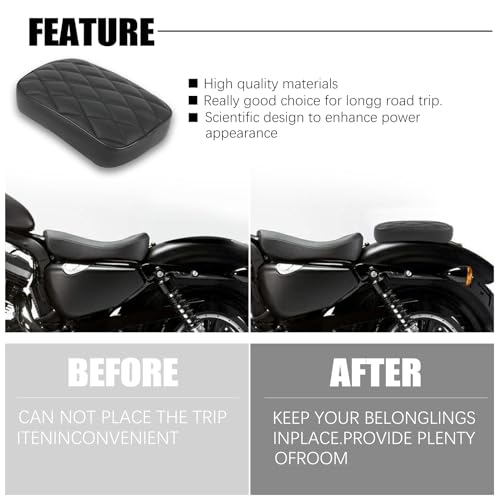 DREAMIZER Motorcycle Leather Pillion Rear Passenger Pad Seat 8 Suction Cups Black Liamond Rectangular Seat Compatible with Harley Cruiser Chopper Custom Dyna Sportster Softail Touring XL883 1200 48 - style: Diamond Black