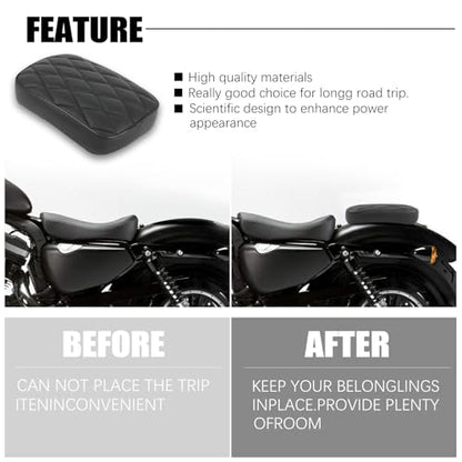 DREAMIZER Motorcycle Leather Pillion Rear Passenger Pad Seat 8 Suction Cups Black Liamond Rectangular Seat Compatible with Harley Cruiser Chopper Custom Dyna Sportster Softail Touring XL883 1200 48 - style: Diamond Black