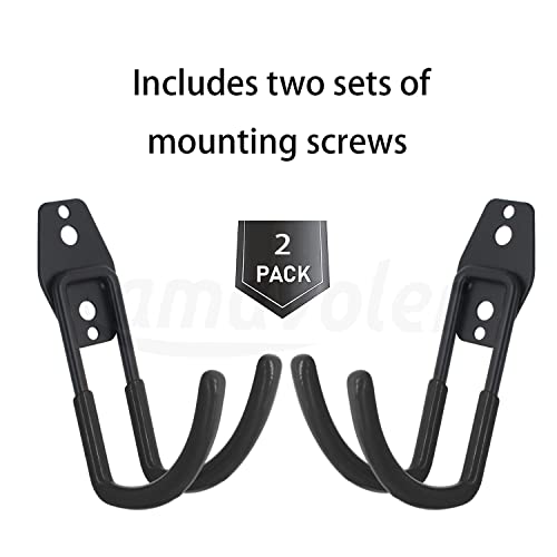 Wall Mount Helmet Holder Black, 2 Large Double Iron Curved Hooks with Mounting Screws. Ideal for Harley, Honda, Kawasaki Helmets - size: Large Hook x2