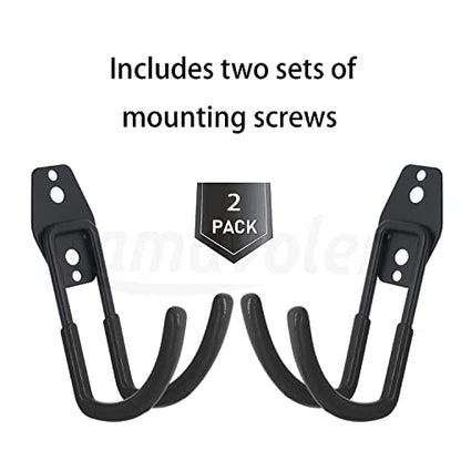 Wall Mount Helmet Holder Black, 2 Large Double Iron Curved Hooks with Mounting Screws. Ideal for Harley, Honda, Kawasaki Helmets - size: Large Hook x2