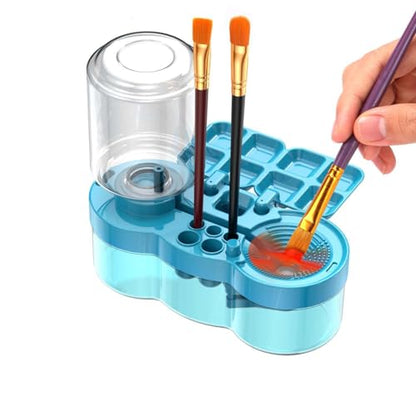 4-in-1 Water Cycle Paint Brush Cleaner Tool | 2025 Upgraded Leak-Proof Rinsing Cup with Palette & Holder | One-Touch Water Replacement Design | Art Supplies for Kids/Adults Beginners to Pros Blue - color: Blue