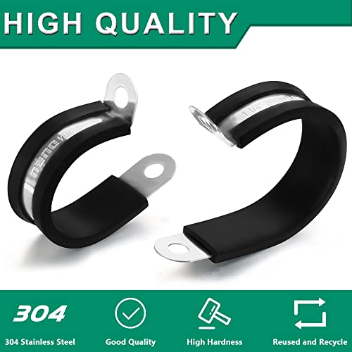OURU 15pcs 1-1/4 Inch Stainless Steel Cable Clamps,Rubber Coated Cushioned Insulated Cable Clamp,Automotive Cable Wire Clamps,Pipe Clamps,Metal Clamp for Tube,Lines,Wire Cord Installation(Black,32mm) - size: 15pcs - 1-1/4"