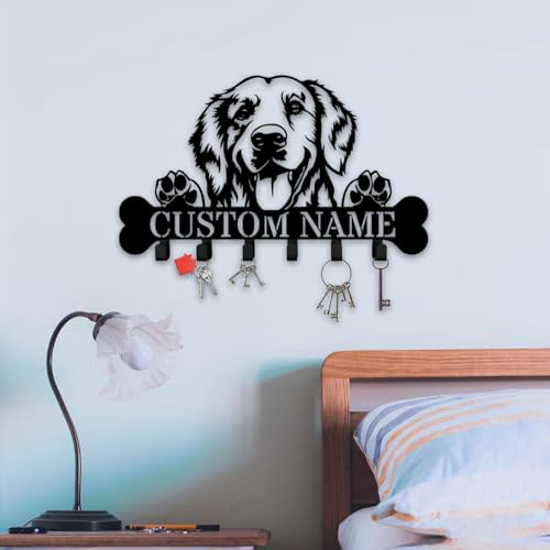 Custom Golden Retriever Key Holder Rack, Dog Wall Hanger with Metal Hooks for Keys, Leashes, and Jackets (Golden Retriever Dog Key Holder) - color: Golden Retriever Dog Key Holder