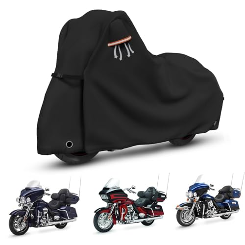 STARTWO Motorcycle Covers Waterproof Outdoor Storage for Harley Davidson Touring Models with Side+Top Box Ultra Limited,Road Glide Limited, Gold Wing,Road Master 110"x45"x59" Black - size: Side+Top Box