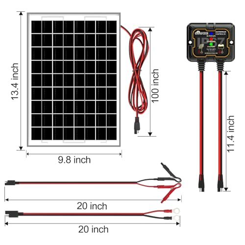 SOLPERK Solar Panel Kit 10W 12V, Waterproof Solar Battery Trickle Charger Maintainer + Smart MPPT Controller + Adjustable Mount Bracket for Boat Car RV Motorcycle Marine Automotive - size: 10W