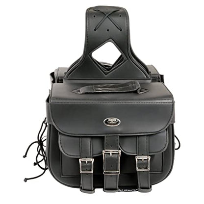 Milwaukee Leather SH67001ZB Black Straight Drop Zip-Off Triple Strap PVC Throw Over Saddlebags - One Size