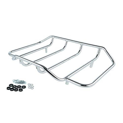 TCMT 13.7" King Motorcycle Trunk Backrest Pad Luggage Rack Two Up Mount Rack Base Plate Docking Fit For Harley 2014-2025 Touring CVO Road King Road Glide Street Glide Electra Glide Pack - color: Style C Chrome 2 Up Rack#1+Base Plate+Docking