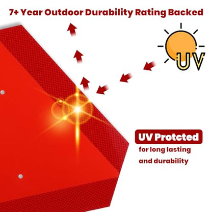 4 Pack Slow Moving Vehicle Sign, 14x16 Inch Aluminum Engineering Grade Reflective Safety Triangle Signs, Rust Proof for Golf Cart, Tractor, UTV, up to 7 Years Outdoor Use