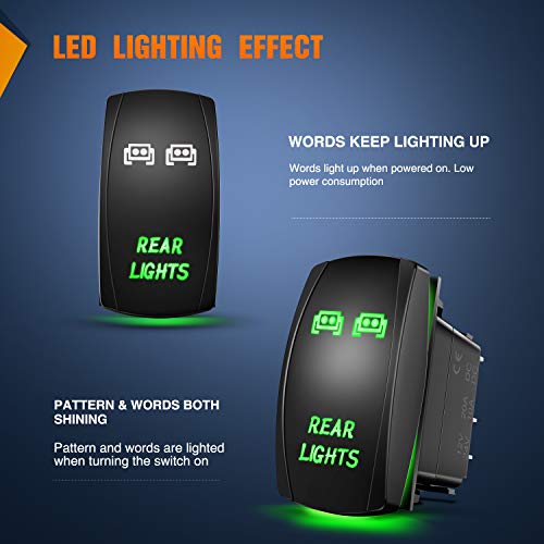 Nilight Rear Lights Rocker Switch Led Light Bar Switch 5Pin Laser On/Off switches Green 20A/12V 10A/24V Switch with Jumper Wires Set for Cars,Trucks,RVs,2 Years Warranty - color: Green, size: REAR LIGHTS