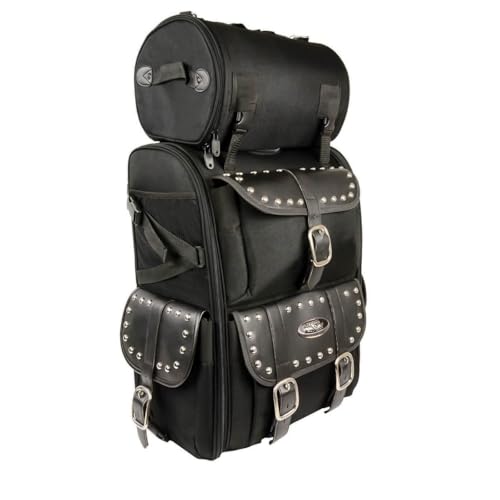 Milwaukee Leather Motorcycle 2-Piece Sissy Bar Motorcycle Bag Set - Strap Mounted - Touring Storage - X-Large - color: SH673-BLACK, size: X-Large