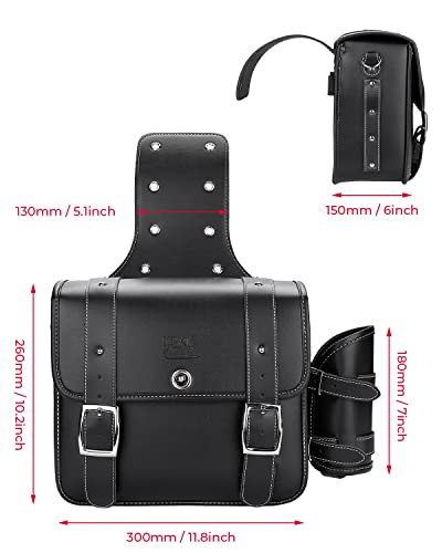 KEMIMOTO PU Leather Motorcycle Saddlebags with Cup Holder Throw Over Saddle bags 20L Side Luggage Bags for Sportster Softail Dyna Rebel Shadow Black