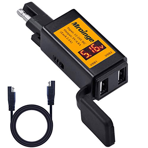 Motorcycle USB Charger, Mroinge 4.8A SAE to USB Adapter with Voltmeter & Ammeter, Quick Disconnect Plug with Dual USB Charger Perfect for Smart Device Charging, with ON/Off Switch - size: 4.8A @ 5V