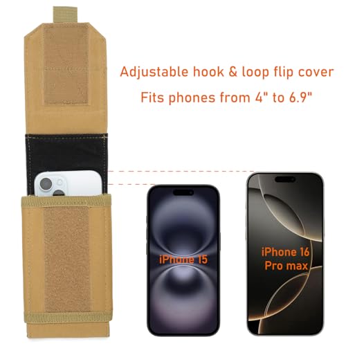 Tactical Molle EDC Phone Pouch Universal Dual Mobile Phone Holster Holder with US Flag Patch (Coyote Brown) - color: Coyote Brown