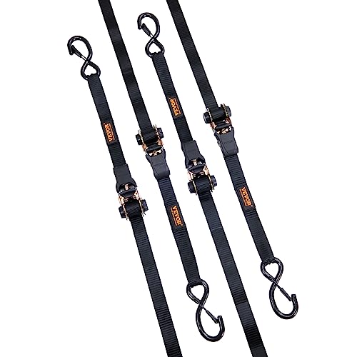 VEVOR Ratchet Tie Down Straps (4PK), 2200 lb Break Strength, 1" x 15' Heavy Duty Ratchet Tie Down Strap Set with Padded Handles, Coated S Hook, Soft Loop for Moving Appliances Motorcycle ATV Truck