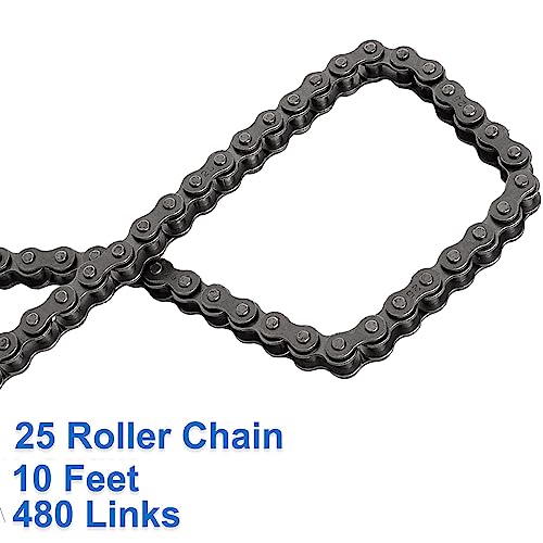 #25 Roller Chain - 10 Feet #25 Chain with 10 Connecting Links & Chain Breaker for Go Karts, Mini Bikes, Scooters, Dirt Bikes, Razor Motorcycles, Pocket Bike and Bycicles - 480 Links - size: 480Link