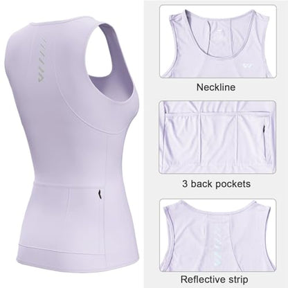 Wulibike Sleeveless Cycling Jersey Women Running Shirts Vest bike top Summer Biking tank Basic Top With Pockets - color: 1-purple, size: Medium
