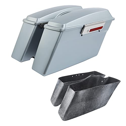 SLMOTO Hard Saddlebags Fit For Harley Electra Road King Glide 1994-2013 Pewter Denim - color: Silver
