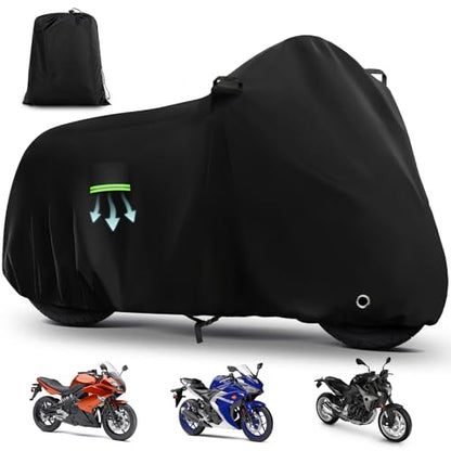 Motorcycle Cover Waterproof for Kawasaki Ninja 250 300 400 500 650/BMW F 900R, Heavy Duty Outdoor Sun UV Rain Dust All Weather Protection Motorbike Cover with Soft Cotton Lining & Lock Hole-Black - size: Ninja 650