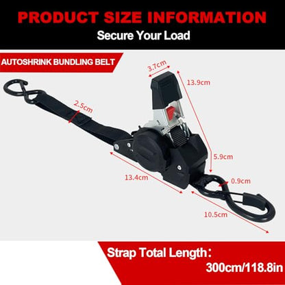 Retractable Ratchet Straps 2" x 10', Heavy Duty Auto Retract Tie Down Straps for Trailer, Motorcycle, ATV - 1654LBS Break Strength, 2 Pack
