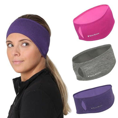 TrailHeads Womens Ponytail Headband - Moisture Wicking Hair Headband for Running, Winter, Workout - Athletic Headband Women - color: heather pink-grey-purple