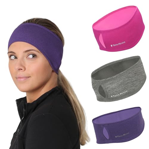 TrailHeads Womens Ponytail Headband - Moisture Wicking Hair Headband for Running, Winter, Workout - Athletic Headband Women - color: heather pink-grey-purple