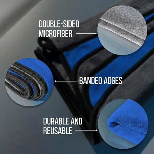 Extra Large Car Drying Towel - 800 GSM Premium Microfiber Drying Towels for Cars - Car Drying Towels Extra Large Super Absorbent, Professional XL Car Towel for Any Vehicle - 40x24, Blue - color: Blue