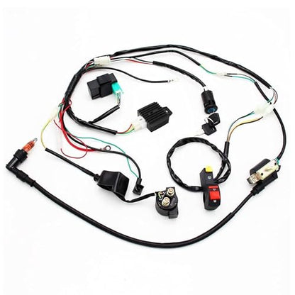 PRO BAT 50cc Dirt Bike Full Wiring Harness Loom Coil CDI Solenoid Relay Kit for 49cc 50cc 70cc 90cc 4-Stroke Dirt Pit Bike Electric Start Engine Apollo Coolster Taotao YX Buyang - style: 3 Electrode A7TJC Spark Plug + Full-wave Rectifier