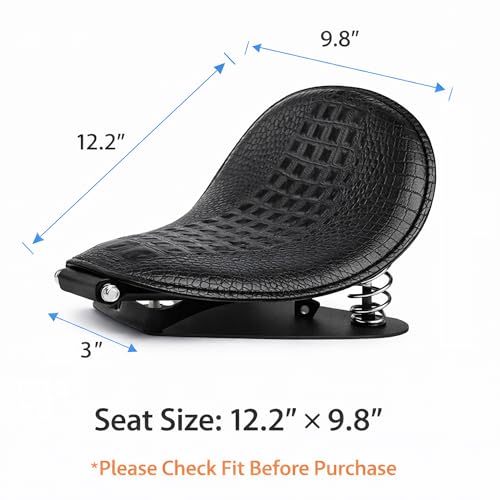 Crocodile Pattern Motorcycle Solo Seat with Springs, PU Leather Bobberx Custom Driver Seat Cushion for Harley Sportster XL883 XL1200 Bobber Chopper, Fits Honda Yamaha Kawasaki Suzuki (Black) - style: Black