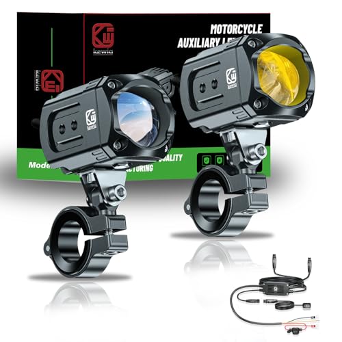 Kewig Motorcycle Auxiliary LED Light Kit Driving Spotlights White/Amber Fog Light with Mount Brackets Wire Harness Waterproof 60W Offroad Work Lights Compatible with Motorcycle J-eep Car Truck - color: Iron gray