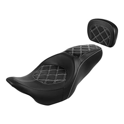 C.C. RIDER Passenger Seat Backrest Pad - Driver Passenger Sissy Bar fit for Harley Davidson Touring Road King Street Glide Electra Glide Road Glide 2009-2023 - color: Seat + Passenger Backrest Pad Black White