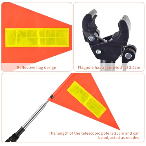 2 Pack Reflective Safety Flag - 8.6 x 11.8 Inches Orange, Telescopic Pole, Mount for Golf Carts & Wheelchairs - color: Orange 2 Pack