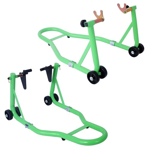 850lbs Motorcycle Stands Front and Rear, Heavy Duty Motorcycle Stand Lift with 4 Wheels & Extended Handle, Universal Paddock Stand & Motorcycle Wheel Stands for Maintenance Cleaning (Green+1000lbs) - color: Green+1000lbs