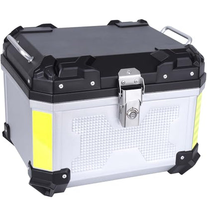 Motorcycle Top Case 45L Trunk Tail Box Bag Aluminum alloy handle With Leather Lining Anti-Theft With Lock And Back Cushion Waterproof Dustproof Easy Installation With Universal Bracket Silver - color: Silver（45L-Single Lock）