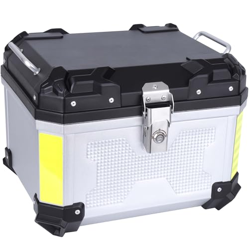 Motorcycle Top Case 45L Trunk Tail Box Bag Aluminum alloy handle With Leather Lining Anti-Theft With Lock And Back Cushion Waterproof Dustproof Easy Installation With Universal Bracket Silver - color: Silver（45L-Single Lock）