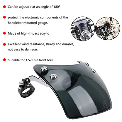 Motorcycle Headlamp Fairing 180 Degrees Adjustable Motorbike Wind Deflector Universal for 38‑41mm/1.5‑1.6in Front Fork (Black)