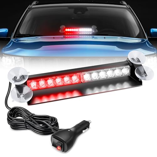 Nilight 12LED Traffic Advisor Strobe Light Bar Red White Emergency Warning Hazard Safety Dash Front/Rear Windshield Flashing Lights for Cars Trucks Police Firefighter Plow Construction Vehicles - color: Red White, size: 12LED