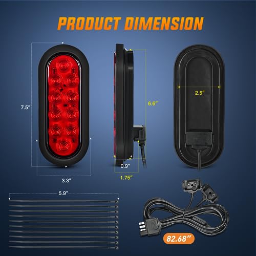 Nilight Hitch Cargo Carrier Light Kit 2PCS 6Inch Red Oval LED with Flush Mount Grommets Wire Harness Waterproof Stop Turn Signals Tail Lights for Luggage Bike Rack - color: 2Pcs 6" Trailer Lights and Wire Harness