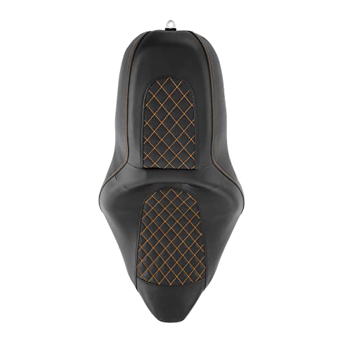 C.C. RIDER Leather Rear Passenger Seat - For Harley Touring Road King Street Glide Electra Glide Road Glide 2009-2023 Black Orange - color: Seat-01 Orange Stitching