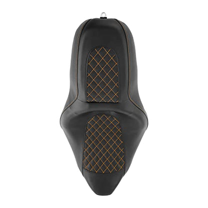 C.C. RIDER Leather Rear Passenger Seat - For Harley Touring Road King Street Glide Electra Glide Road Glide 2009-2023 Black Orange - color: Seat-01 Orange Stitching